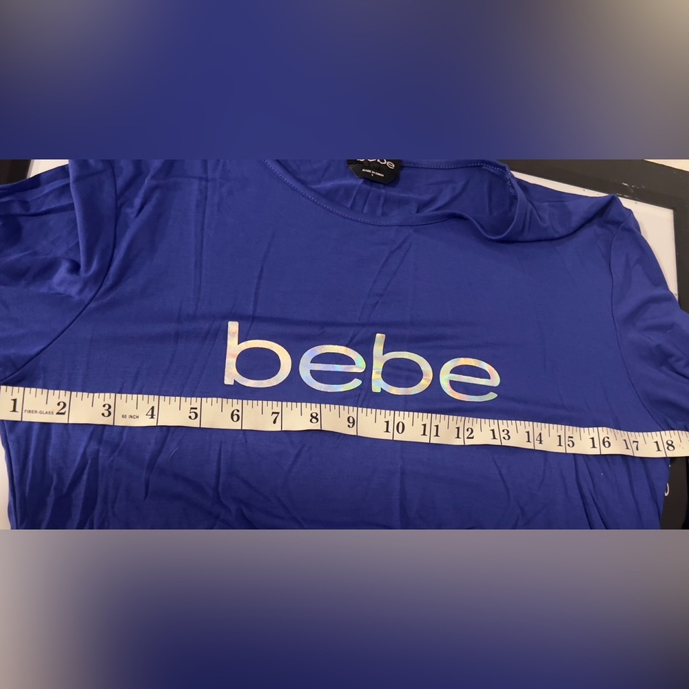 NWT BEBE Royal Blue Logo Long Sleeve Womens Top Large - Picture 10 of 11